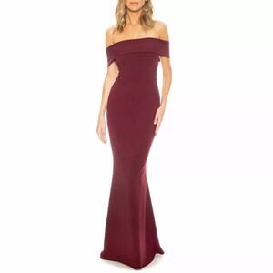 Katie May Legacy Crepe Body-Con Sangria Red Off the Shoulder Gown Size Small NWT